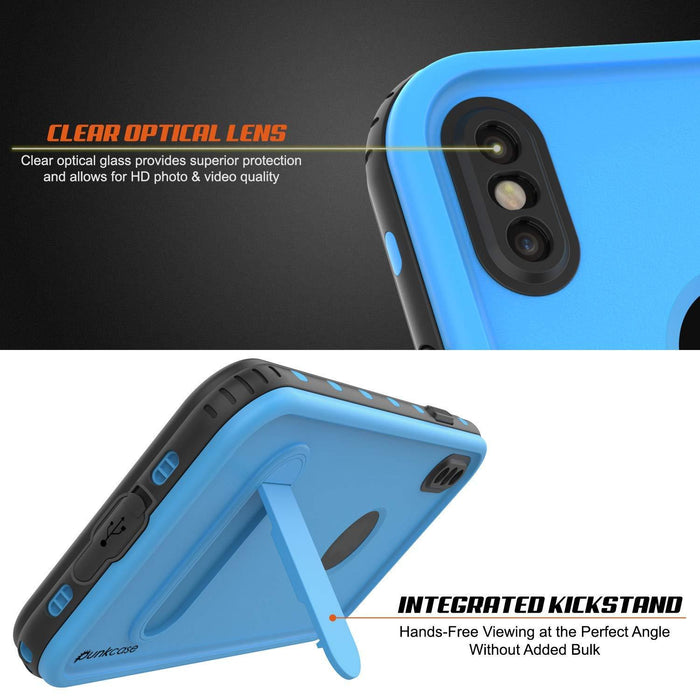 iPhone XS Max Waterproof Case, Punkcase [KickStud Series] Armor Cover [Light-Blue] (Color in image: Pink)