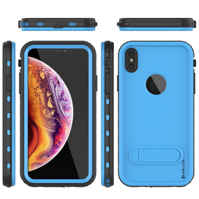 iPhone XS Max Waterproof Case, Punkcase [KickStud Series] Armor Cover [Light-Blue] (Color in image: Red)