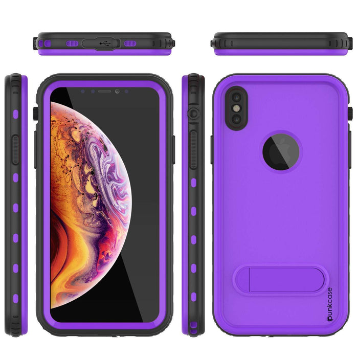iPhone XS Max Waterproof Case, Punkcase [KickStud Series] Armor Cover [Purple] (Color in image: Red)
