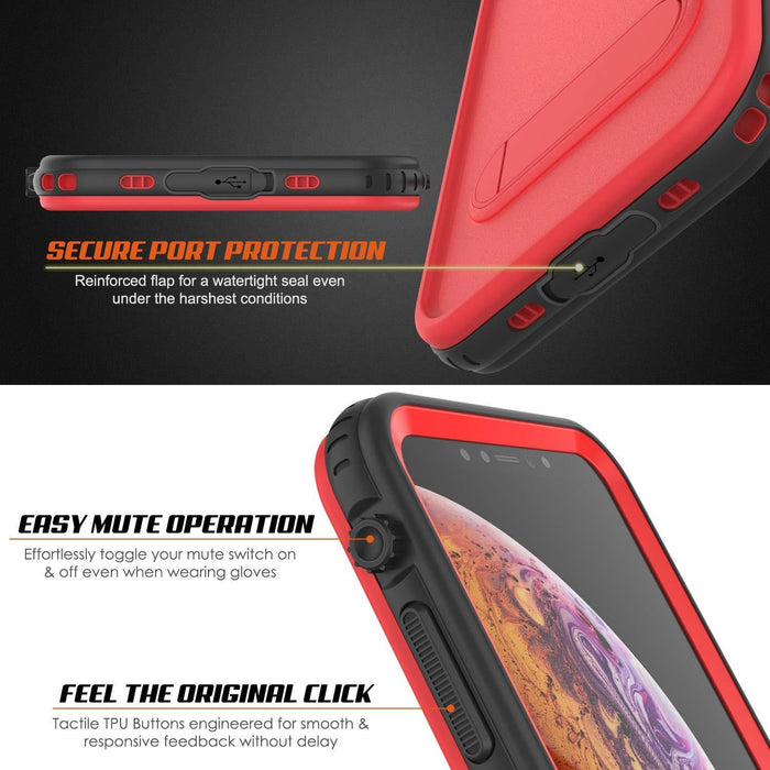 iPhone XS Max Waterproof Case, Punkcase [KickStud Series] Armor Cover [Red] (Color in image: White)