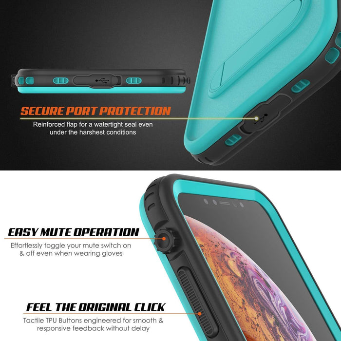 iPhone XS Max Waterproof Case, Punkcase [KickStud Series] Armor Cover [Teal] (Color in image: Black)