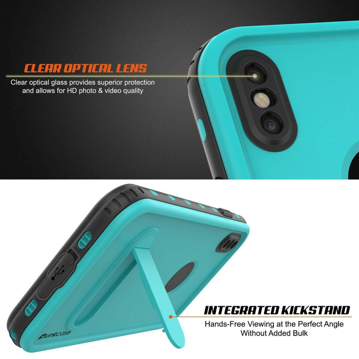 iPhone XS Max Waterproof Case, Punkcase [KickStud Series] Armor Cover [Teal] (Color in image: Pink)