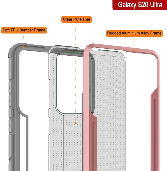 Punkcase S20 Ultra ravenger Case Protective Military Grade Multilayer Cover [Rose-Gold] (Color in image: Grey)