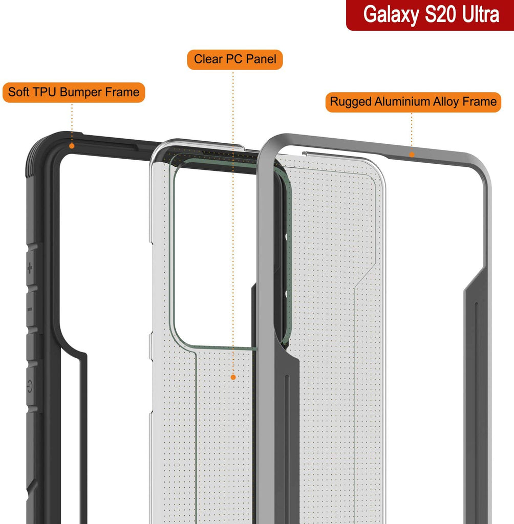 Punkcase S20 Ultra ravenger Case Protective Military Grade Multilayer Cover [Grey-Black] (Color in image: Grey)