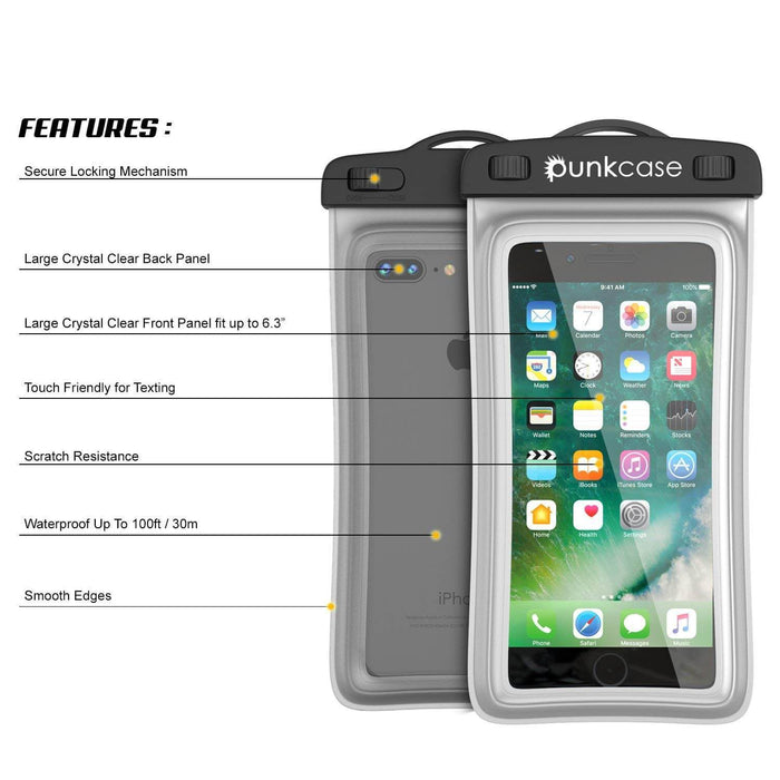 Waterproof Phone Pouch, PunkBag Universal Floating Dry Case Bag for most Cell Phones [Clear] (Color in image: Black)