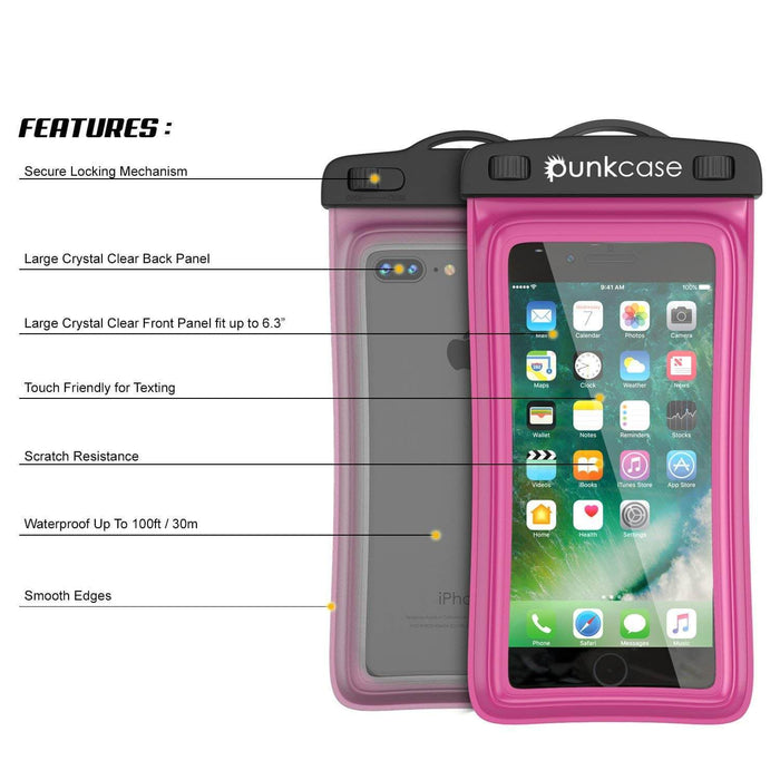 Waterproof Phone Pouch, PunkBag Universal Floating Dry Case Bag for most Cell Phones [Pink] (Color in image: White)