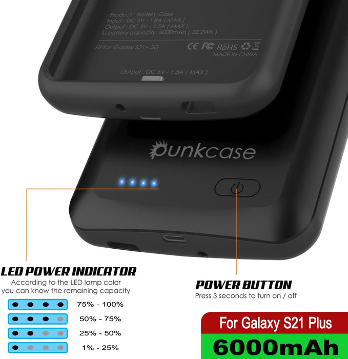 PunkJuice S21+ Plus Battery Case Black - Portable Charging Power Juice Bank with 6000mAh (Color in image: Red)