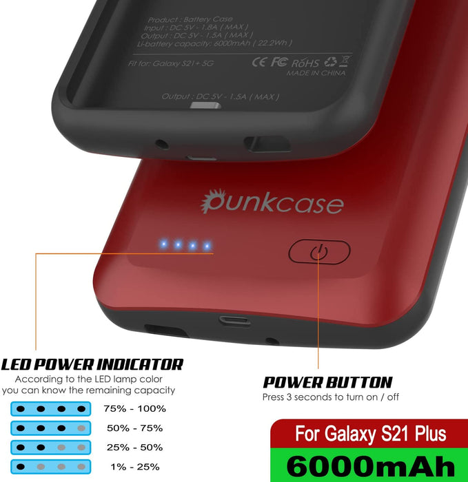 PunkJuice S21+ Plus Battery Case Red - Portable Charging Power Juice Bank with 6000mAh (Color in image: Blue)