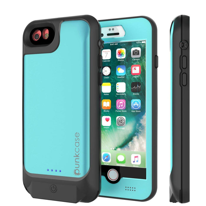 PunkJuice iPhone 7 Battery Case Teal - Waterproof Slim Power Juice Bank with 2750mAh (Color in image: Teal)