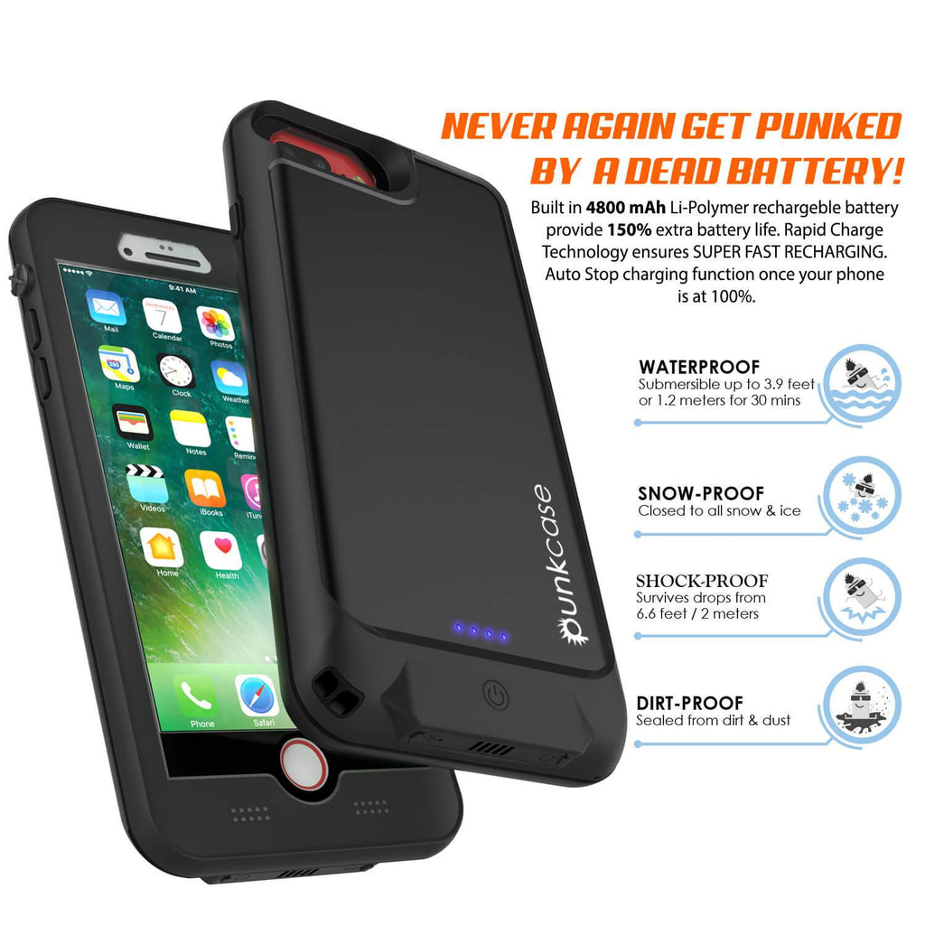 PunkJuice iPhone 7+Plus Battery Case Black - Waterproof Slim Power Juice Bank with 4300mAh 