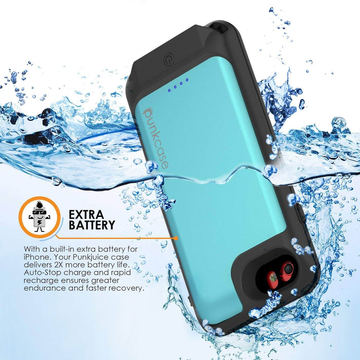 PunkJuice iPhone 8/7 Battery Case Teal - Waterproof Slim Power Juice Bank with 2750mAh (Color in image: Black)