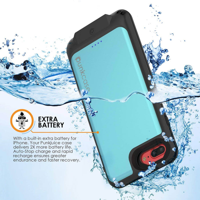 PunkJuice iPhone 8+/7+Plus Battery Case Teal - Waterproof Slim Power Juice Bank with 4300mAh (Color in image: Black)