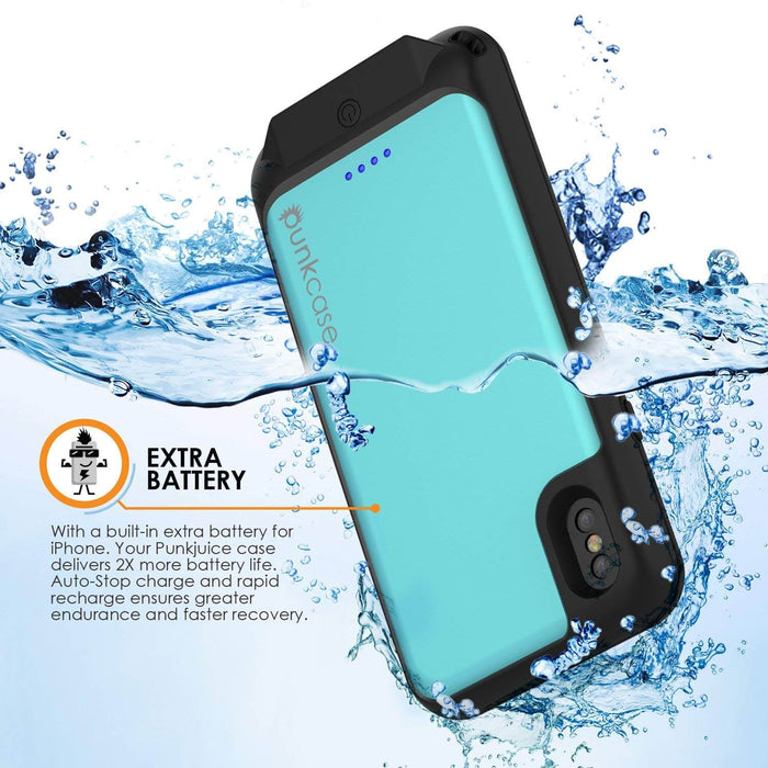 PunkJuice iPhone X Battery Case, Waterproof, IP68 Certified [Ultra Slim] [Teal] (Color in image: Black)
