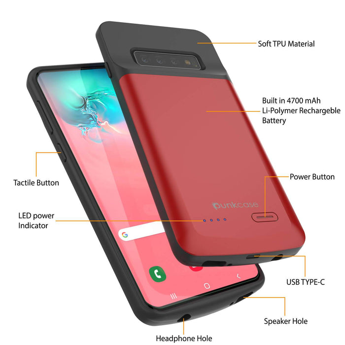 PunkJuice S10 Battery Case Red - Fast Charging Power Juice Bank with 4700mAh (Color in image: Black)