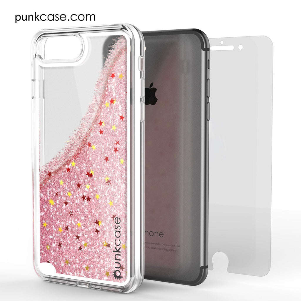 iPhone 8+ Plus Case, PunkCase LIQUID Rose Series, Protective Dual Layer Floating Glitter Cover (Color in image: silver)