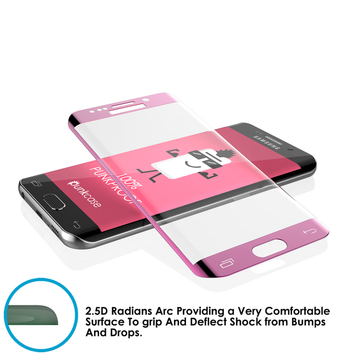 Galaxy S6 Edge Pink Tempered Glass Screen Protector, PUNKSHIELD \0.33mm Thick 9H Glass (Color in image: Black)