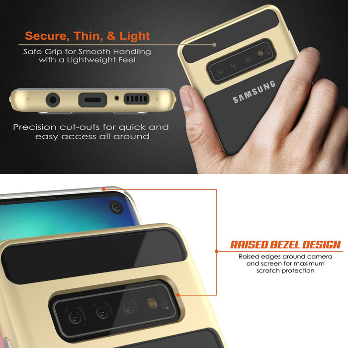 Galaxy S10 Case, PUNKcase [LUCID 3.0 Series] [Slim Fit] Armor Cover w/ Integrated Screen Protector [Gold] (Color in image: Black)