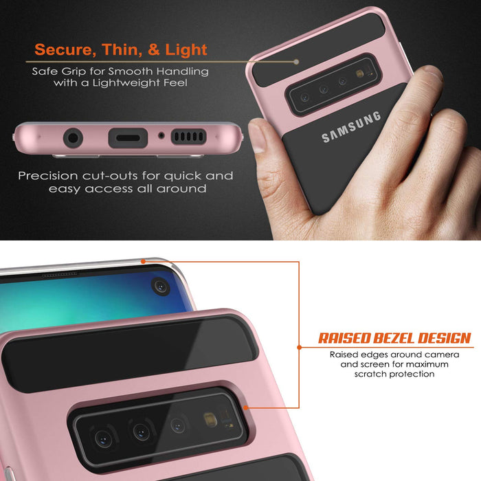 Galaxy S10 Case, PUNKcase [LUCID 3.0 Series] [Slim Fit] Armor Cover w/ Integrated Screen Protector [Rose Gold] (Color in image: Black)