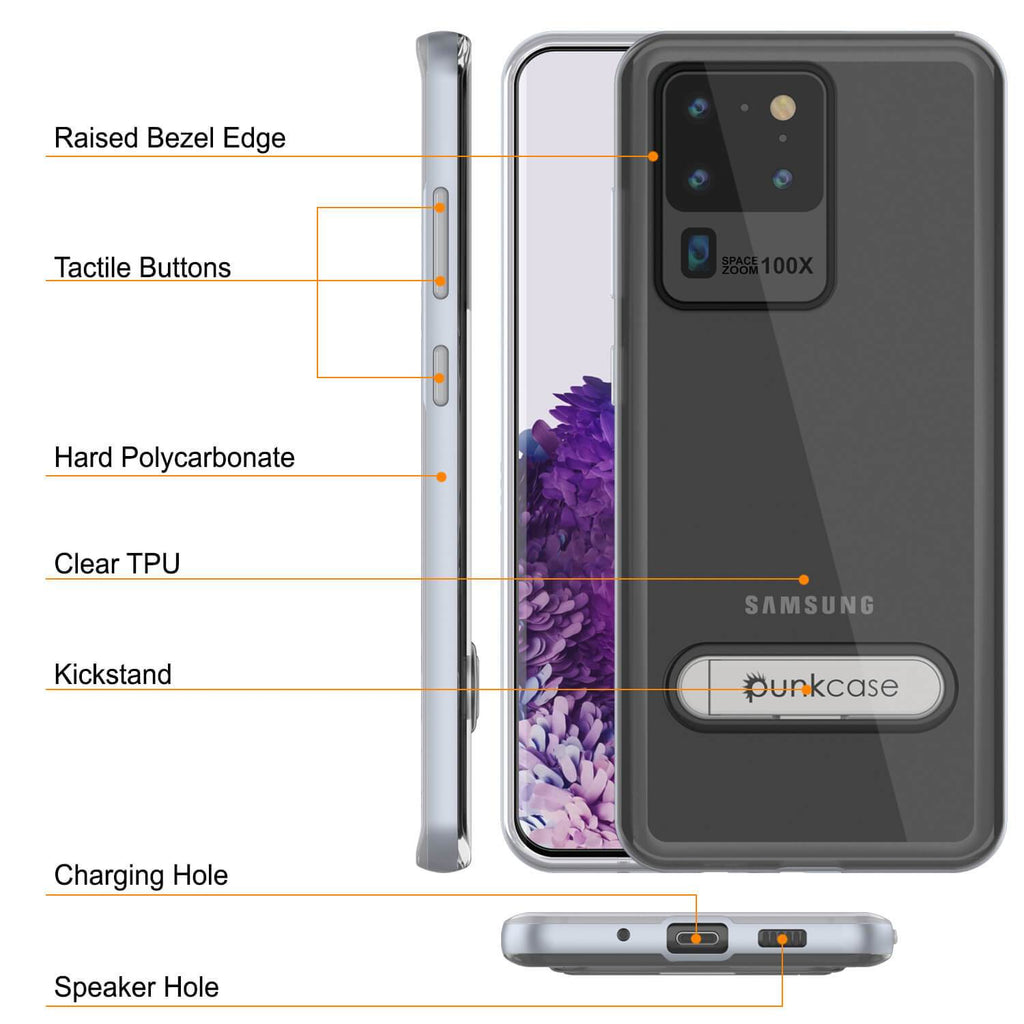Galaxy S20 Ultra Case, PUNKcase [LUCID 3.0 Series] [Slim Fit] Armor Cover w/ Integrated Screen Protector [Silver] (Color in image: Grey)