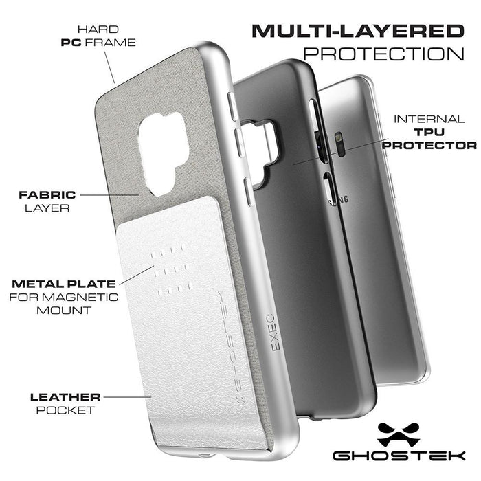 Galaxy S9 Protective Wallet Case | Exec 2 Series [Pink] (Color in image: Silver)