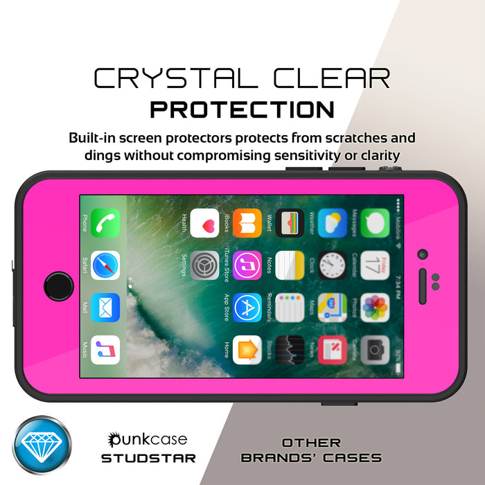 iPhone 7 Waterproof IP68 Case, Punkcase [Pink] [StudStar Series] [Slim Fit] [Dirtproof] [Snowproof] (Color in image: red)