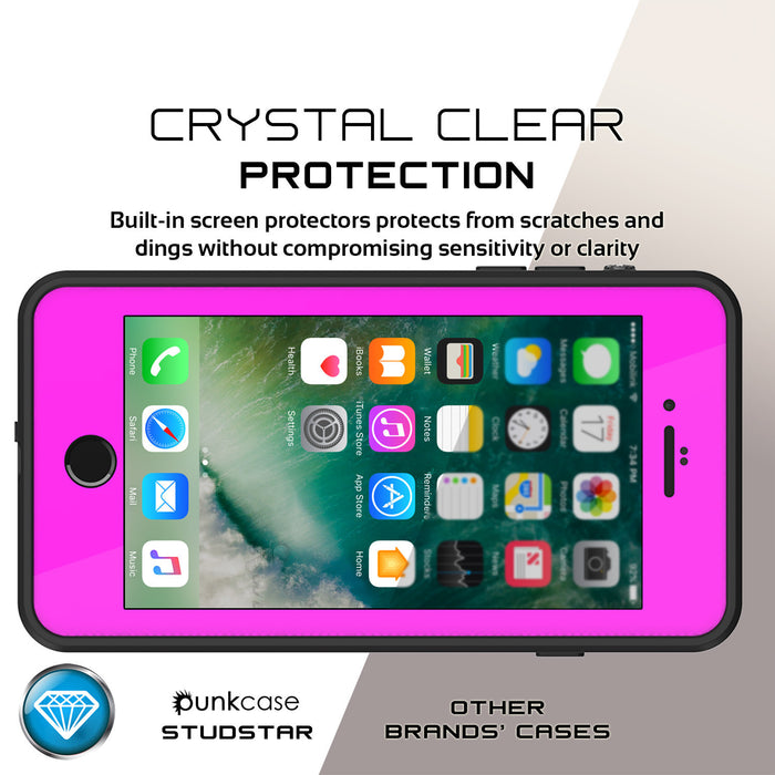 iPhone 7+ Plus Waterproof IP68 Case, Punkcase [Pink] [StudStar Series] [Slim Fit] [Dirtproof] (Color in image: red)