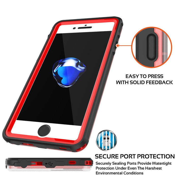 Apple iPhone 8 Waterproof Case, PUNKcase CRYSTAL Red W/ Attached Screen Protector  | Warranty (Color in image: Teal)