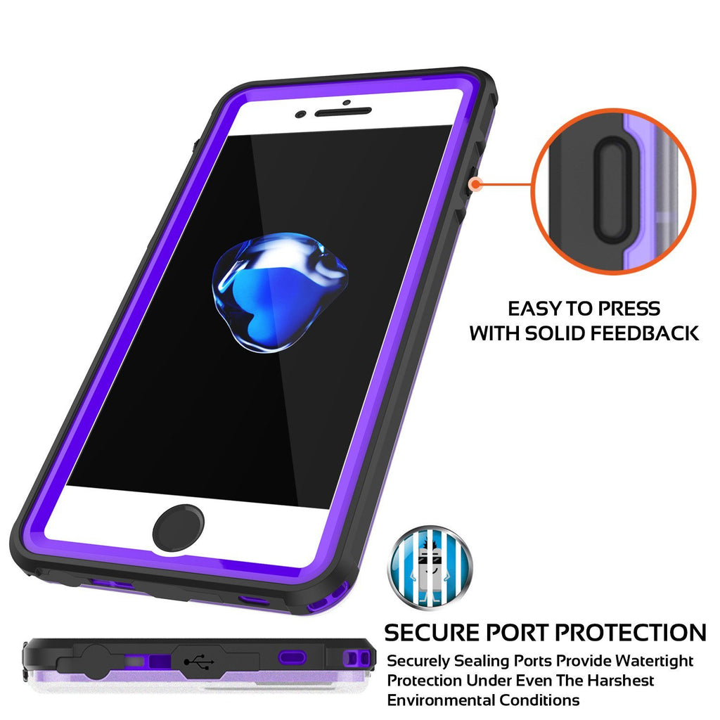 Apple iPhone 8 Waterproof Case, PUNKcase CRYSTAL Purple W/ Attached Screen Protector  | Warranty (Color in image: Red)