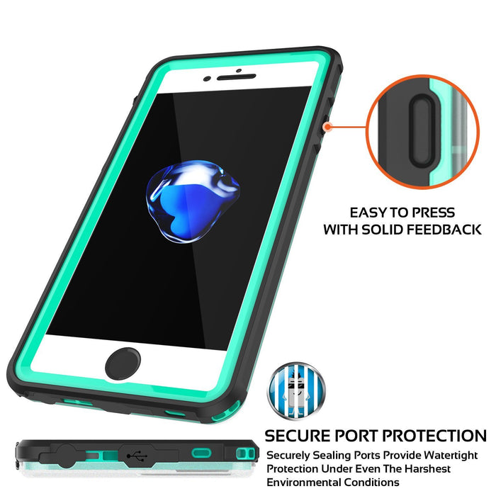 Apple iPhone 8 Waterproof Case, PUNKcase CRYSTAL Teal W/ Attached Screen Protector  | Warranty (Color in image: Red)