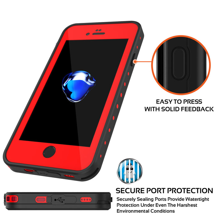 iPhone 7 Waterproof IP68 Case, Punkcase [Red] [StudStar Series] [Slim Fit] [Dirtproof] [Snowproof] (Color in image: black)
