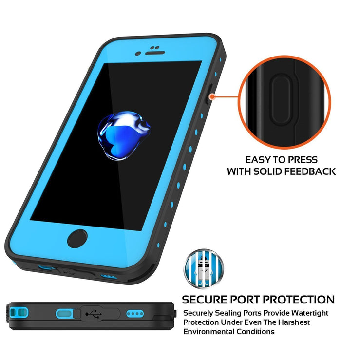 iPhone 8 Waterproof Case, Punkcase [Light Blue] [StudStar Series]  [Slim Fit] [IP68 Certified] [Dirt/Snow Proof] (Color in image: black)