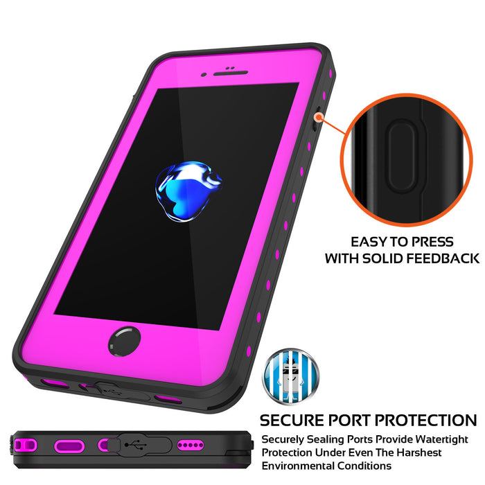 iPhone 7+ Plus Waterproof IP68 Case, Punkcase [Pink] [StudStar Series] [Slim Fit] [Dirtproof] (Color in image: white)