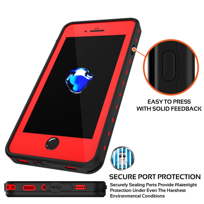 iPhone 8+ Plus Waterproof Case, Punkcase [StudStar Series] [Red] [Slim Fit] [Shockproof] [Dirtproof] [Snowproof] Armor Cover (Color in image: black)