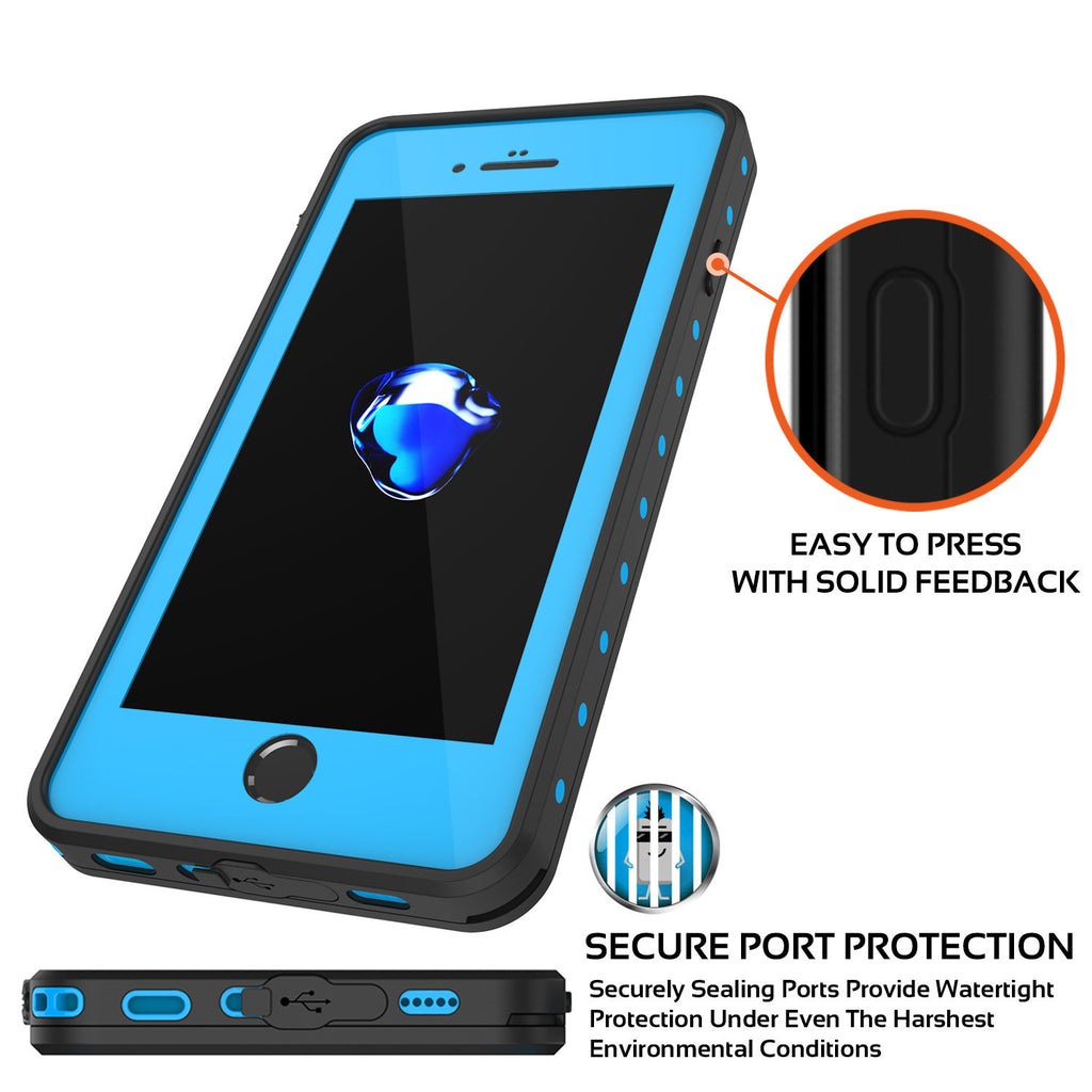 iPhone 8+ Plus Waterproof Case, Punkcase [StudStar Series] [Light Blue] [Slim Fit] [Shockproof] [Dirtproof] [Snowproof] Armor Cover (Color in image: black)