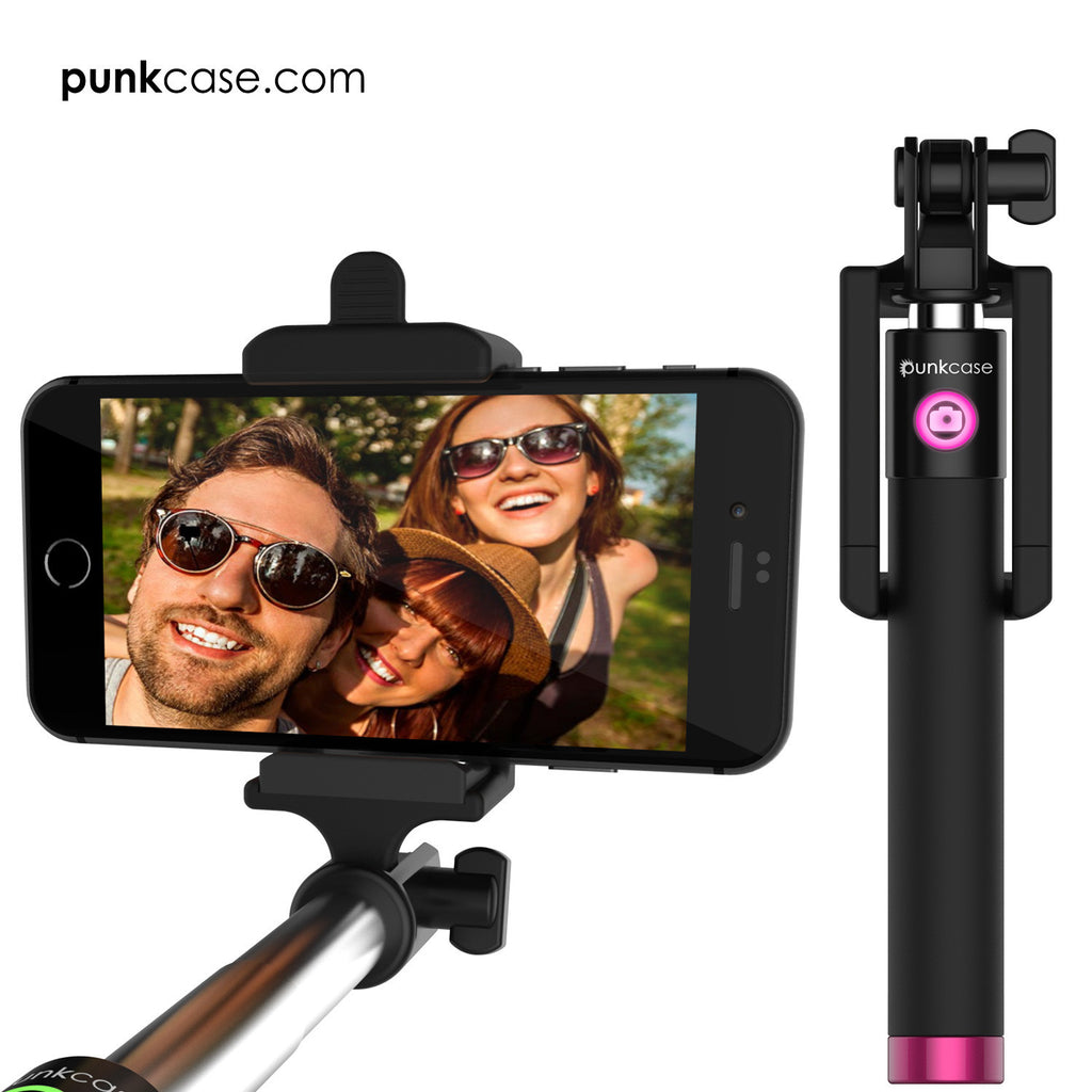 Selfie Stick Pink, Extendable Monopod with Built-In Bluetooth Remote Shutter (Color in image: Green)