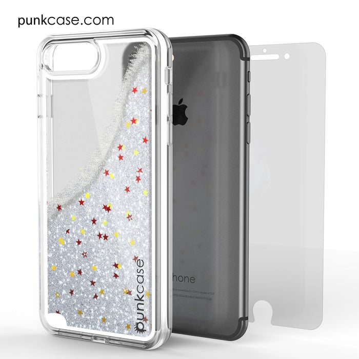 iPhone 8+ Plus Case, PunkCase LIQUID Silver Series, Protective Dual Layer Floating Glitter Cover (Color in image: rose)