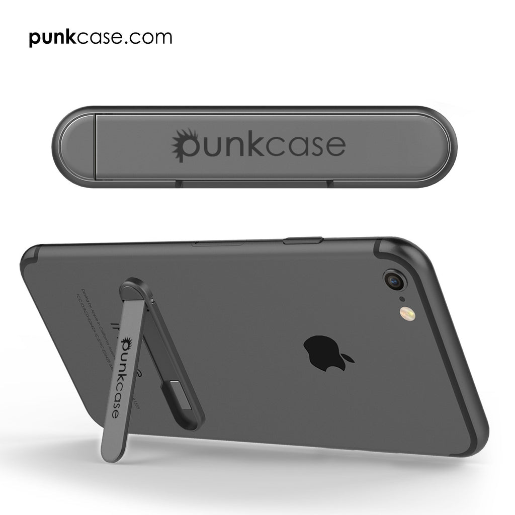 PUNKCASE FlickStick Universal Cell Phone Kickstand for all Mobile Phones & Cases with Flat Backs, One Finger Operation (Charcoal) (Color in image: Silver)