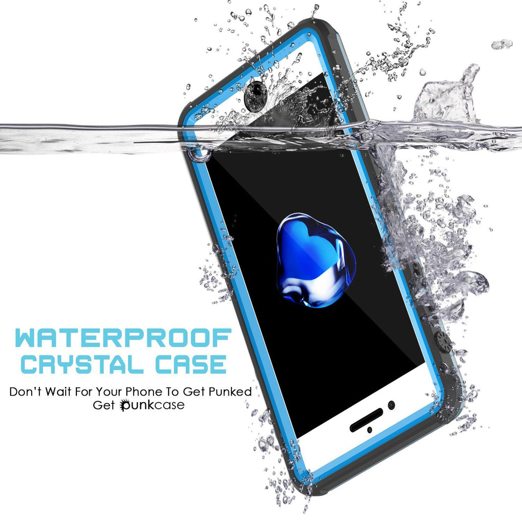 Apple iPhone 8 Waterproof Case, PUNKcase CRYSTAL Light Blue  W/ Attached Screen Protector  | Warranty (Color in image: White)