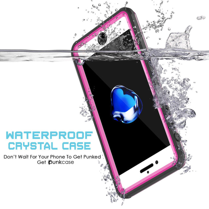 Apple iPhone 8 Waterproof Case, PUNKcase CRYSTAL Pink W/ Attached Screen Protector  | Warranty (Color in image: White)