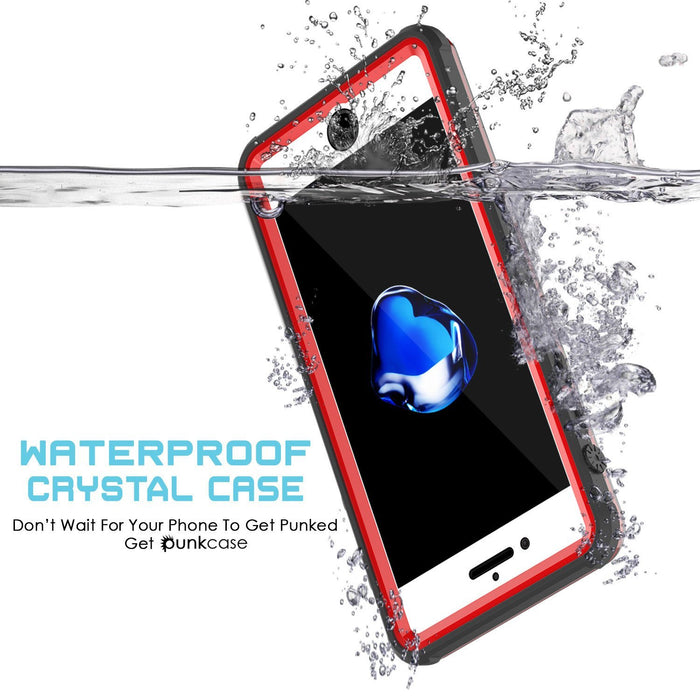Apple iPhone 8 Waterproof Case, PUNKcase CRYSTAL Red W/ Attached Screen Protector  | Warranty (Color in image: White)