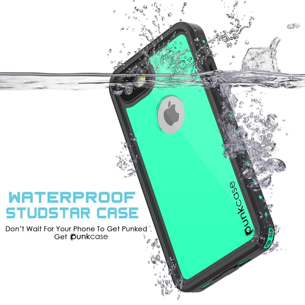 iPhone 8 Waterproof Case, Punkcase [Teal] [StudStar Series] [Slim Fit] [IP68 Certified]] [Dirtproof] [Snowproof] (Color in image: light blue)