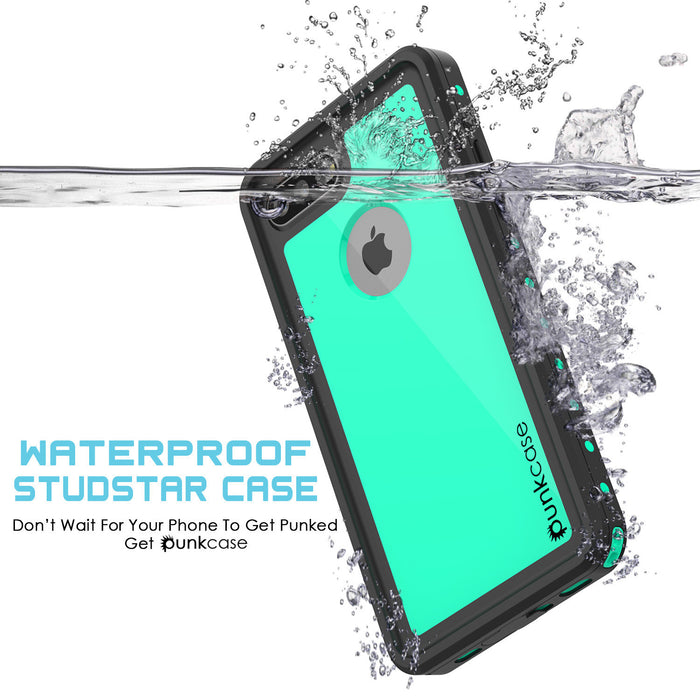 iPhone 7+ Plus Waterproof IP68 Case, Punkcase [Teal] [StudStar Series] [Slim Fit] [Dirtproof] (Color in image: light blue)