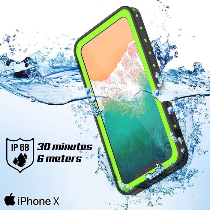 iPhone X Waterproof IP68 Case, Punkcase [Light green] [StudStar Series] [Slim Fit] [Dirtproof] (Color in image: light blue)