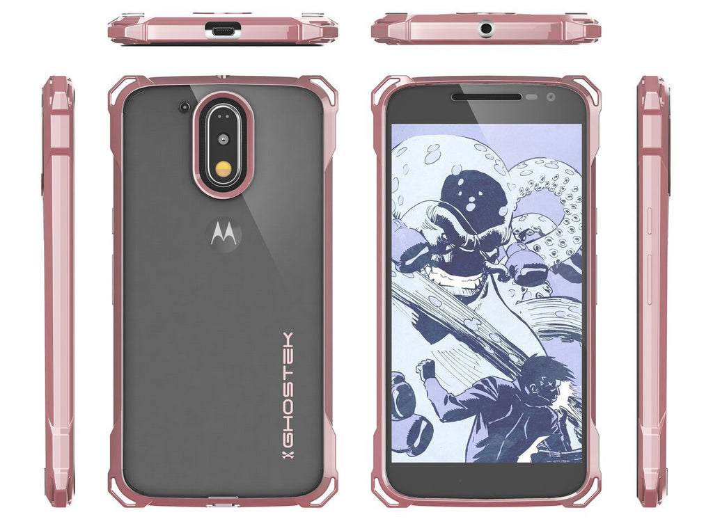 Moto G4 Case, Ghostek Covert Rose Pink Series | Clear TPU | Explosion-Proof Screen Protector (Color in image: Clear)
