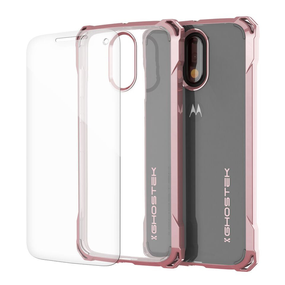 Moto G4 Case, Ghostek Covert Rose Pink Series | Clear TPU | Explosion-Proof Screen Protector (Color in image: Rose Pink)