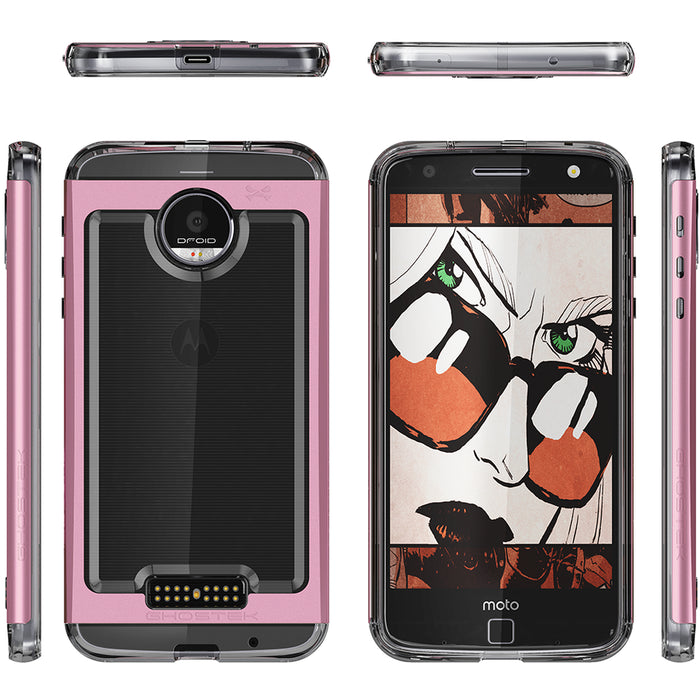 Motorola Moto Z Force Case, Ghostek Cloak 2.0 Pink Series w/ Screen Protector | Aluminum Frame 