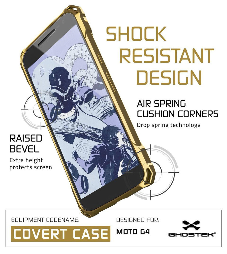 Moto G4 Case, Ghostek Covert Gold Series | Clear TPU | Explosion-Proof Screen Protector | Ultra Fit (Color in image: Clear)