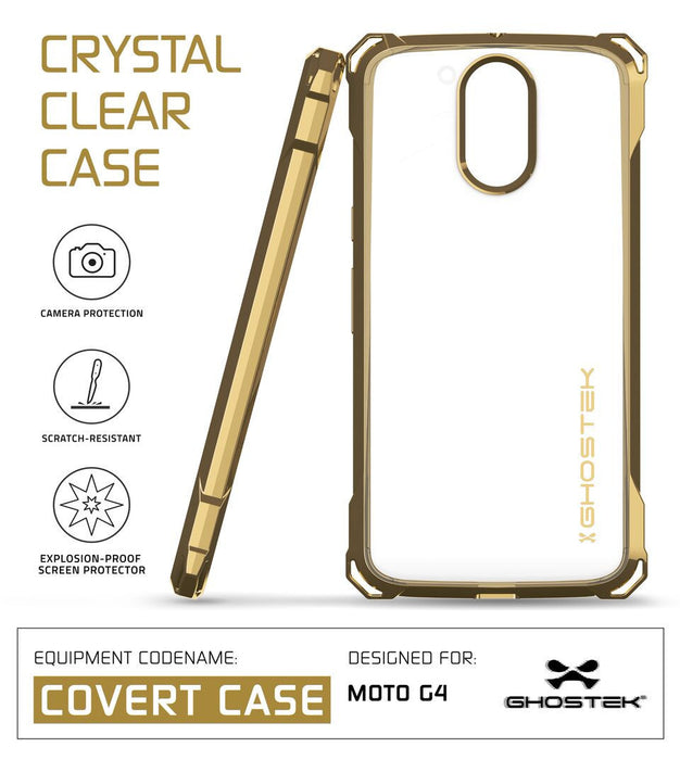 Moto G4 Case, Ghostek Covert Gold Series | Clear TPU | Explosion-Proof Screen Protector | Ultra Fit (Color in image: Dark Gray)
