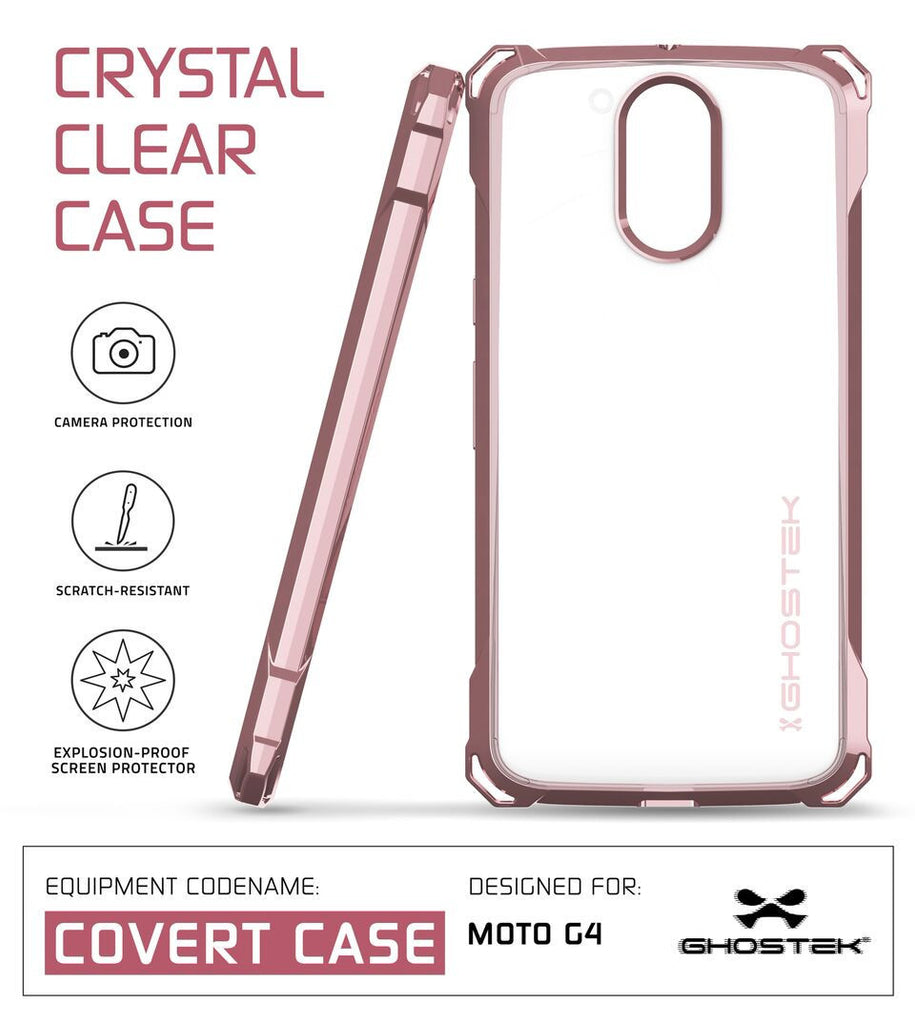 Moto G4 Case, Ghostek Covert Rose Pink Series | Clear TPU | Explosion-Proof Screen Protector (Color in image: Dark Gray)