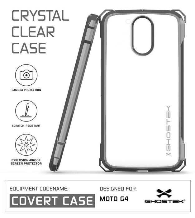 Moto G4 Case, Ghostek Covert Dark Grey Series | Clear TPU | Explosion-Proof Screen Protector (Color in image: Clear)